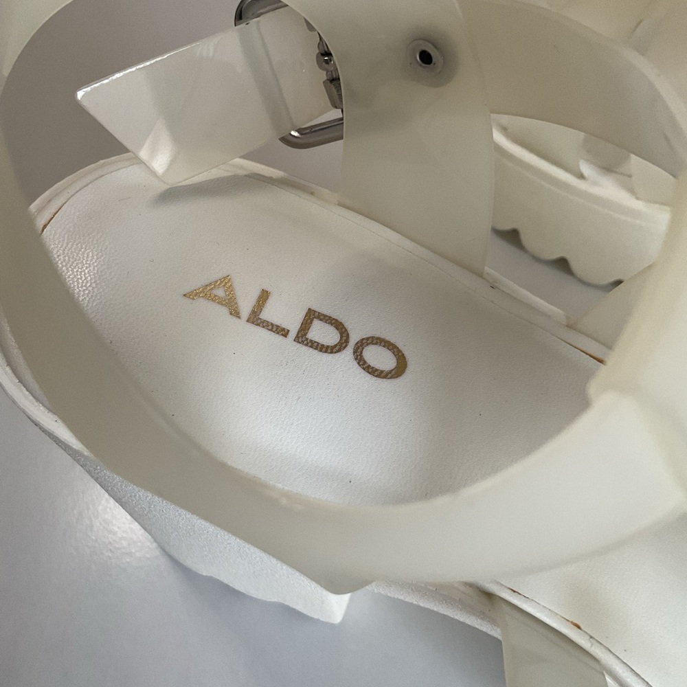 Aldo Women’s White Platform Sandals Size 6.5 Chunky Heel Summer Trendy Shoes - Picture 6 of 8